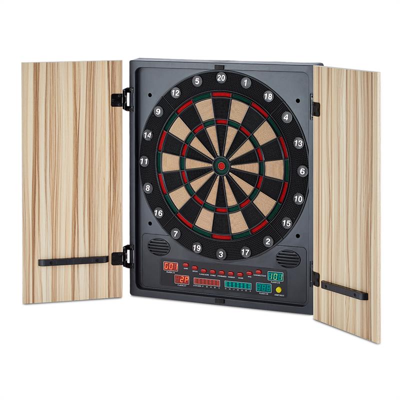 KLARFIT Dartmaster 180, béžový, terč na šípky, automat na šípky, mäkký hrot, dvierka – Obrázok 4