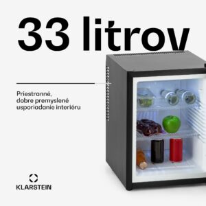 Klarstein Happy Hour, mini chladnička, 33 l, nehlučná, energet. trieda G, čierna s dekoratívnymi dverami