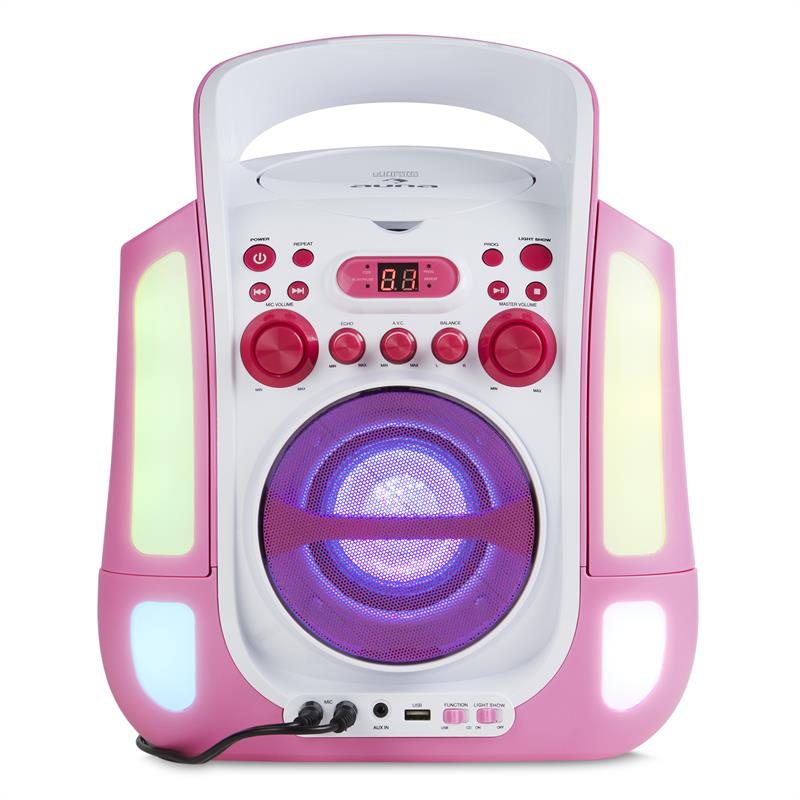 Auna Kara Illumina, ružový, karaoke systém, CD, USB, MP3, LED svetelná show, 2 x mikrofón, prenosný