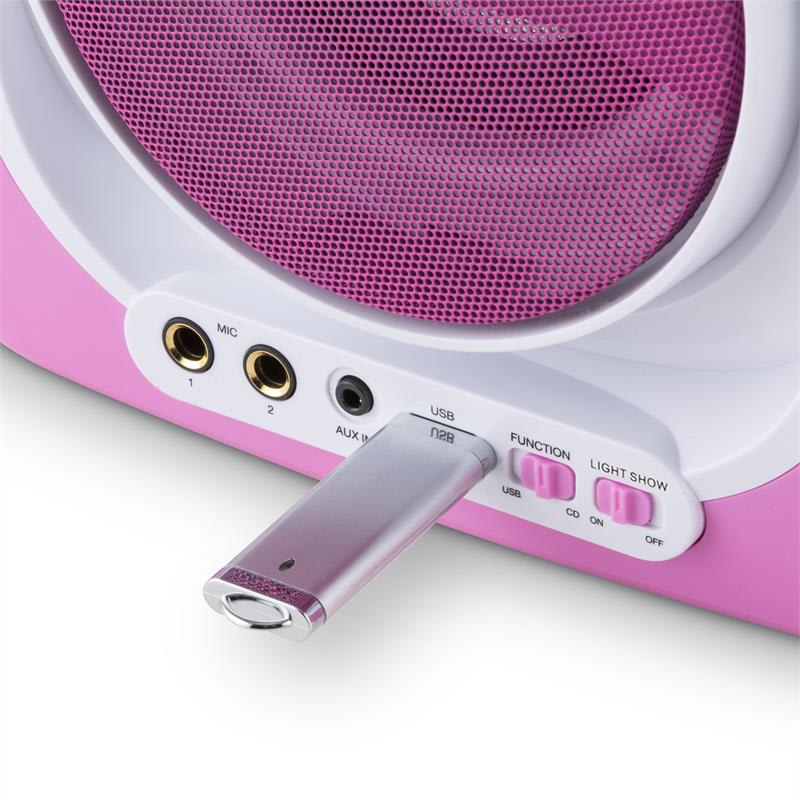 Auna Kara Illumina, ružový, karaoke systém, CD, USB, MP3, LED svetelná show, 2 x mikrofón, prenosný – Obrázok 3