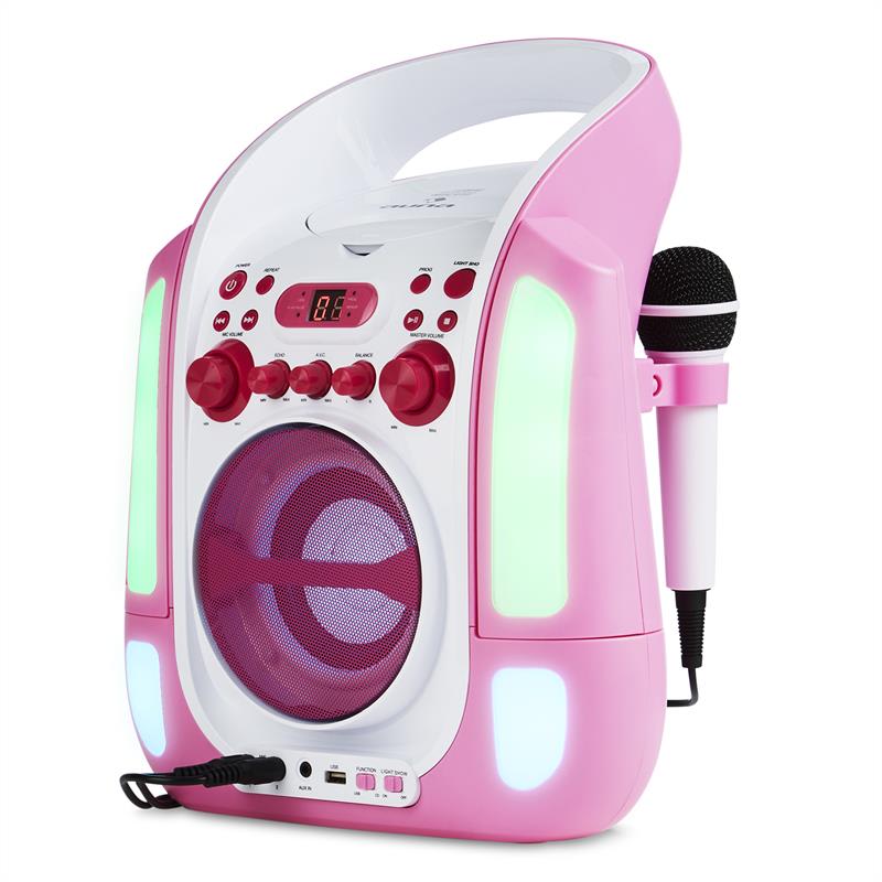 Auna Kara Illumina, ružový, karaoke systém, CD, USB, MP3, LED svetelná show, 2 x mikrofón, prenosný – Obrázok 4