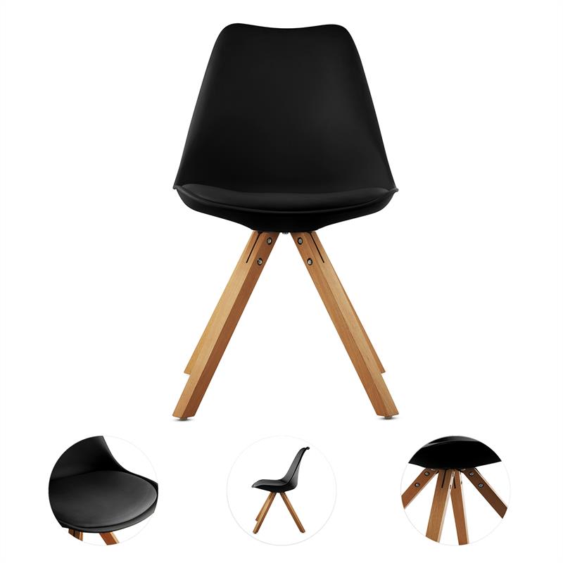 OneConcept Onassis, čierna, škrupinová stolička, sada 2 kusov, retro, čalúnená, brezové drevo