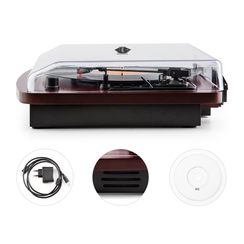 Auna TT370, čerešňa, retro gramofón, integrovaný reproduktor, USB, MP3, AUX – Obrázok 3