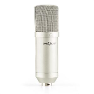 OneConcept Mic-700, strieborný, štúdiový mikrofón, Ø34 mm, univerzálny, pavúk, ochrana pred vetrom, XLR