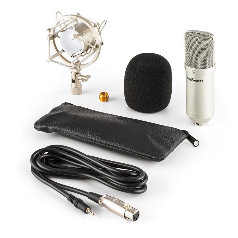 OneConcept Mic-700, strieborný, štúdiový mikrofón, Ø34 mm, univerzálny, pavúk, ochrana pred vetrom, XLR – Obrázok 3