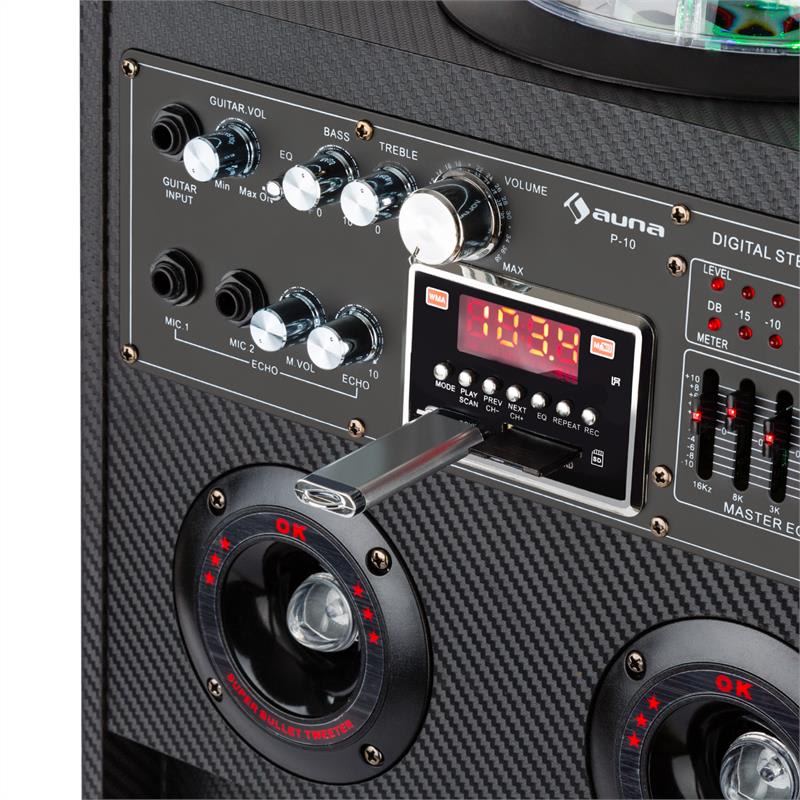 Auna DisGo Box 100, 100 W RMS, mobilný DJ reproduktor s disko svetlom, bluetooth, USB – Obrázok 4