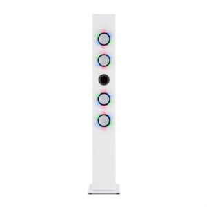 OneConcept Tallboy, biely, karaoke reproduktor, akumulátor, bluetooth, USB, SD, MP3, FM, AUX, 2 x mikrofón