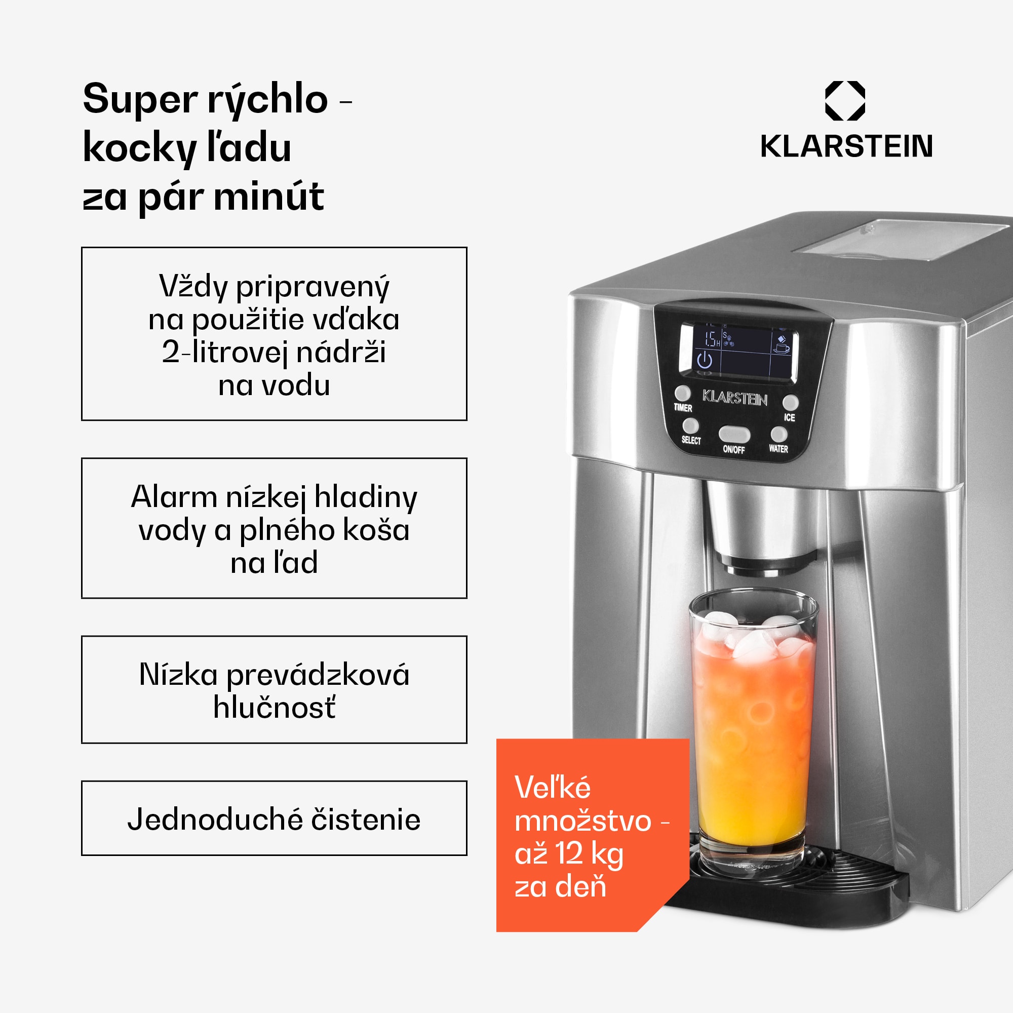 Klarstein Ice Volcano 2 GS, výrobník ľadu, 13 kg/24 h, zariadenie na výrobu ľadu, LED, strieborný