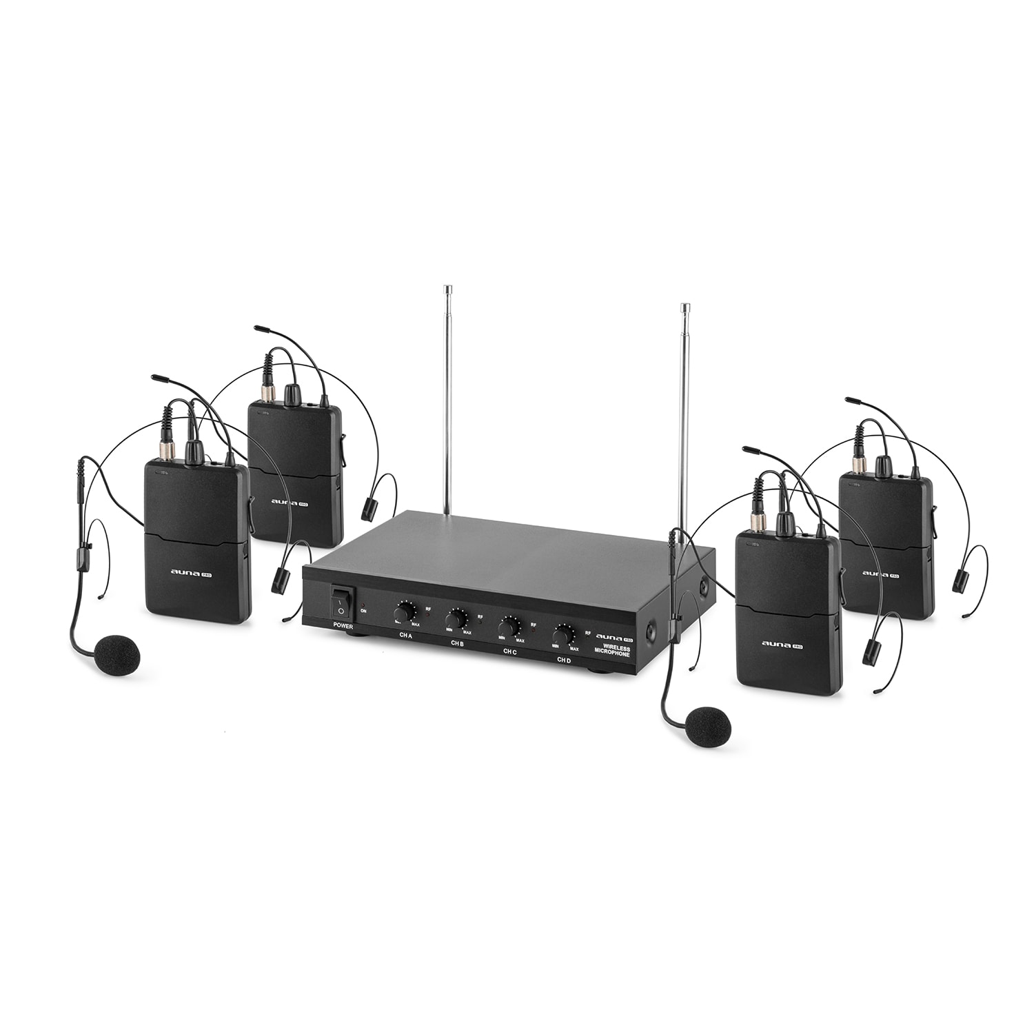 Auna Pro VHF-4-HS 4-kanálová VHF mikrofónová sada 4x headset 50m – Obrázok 3