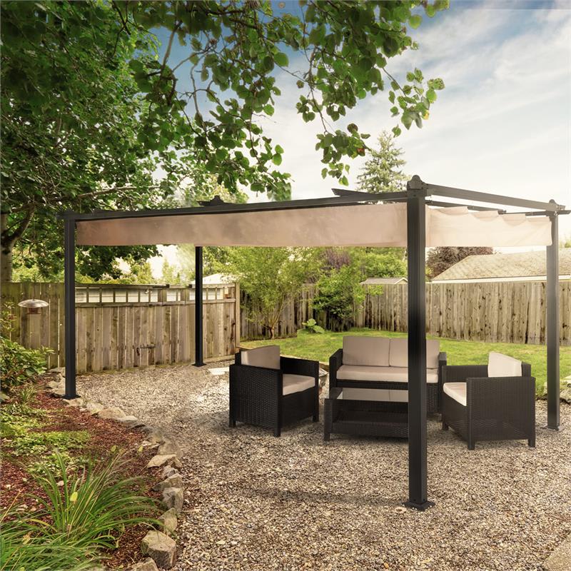 Blumfeldt Pantheon, pergola, prístrešok, 3 x 4 m, hliník, strieška proti slnku, polyester, béžová – Obrázok 2