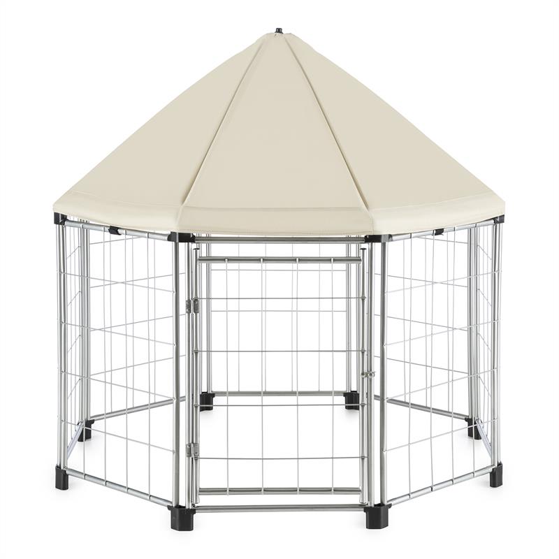 OneConcept Fort Seasons, pavilón pre domáce zvieratá, zastrešený, 91 x 91 x 91 cm, ohrada pre šteniatka, béžový – Obrázok 2