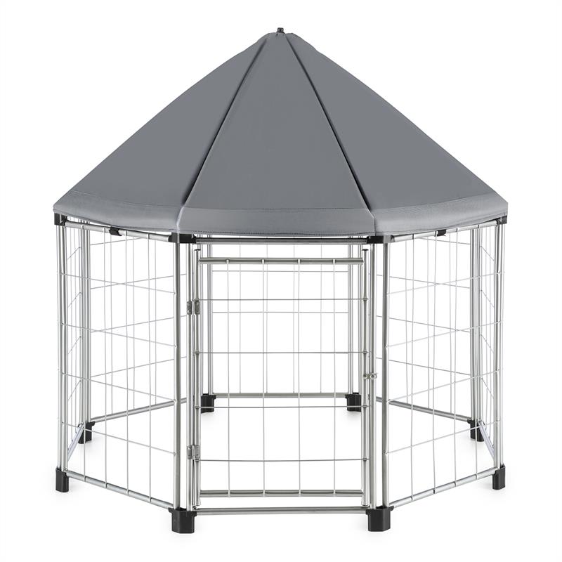 OneConcept Fort Seasons, pavilón pre domáce zvieratá, zastrešený, 91 x 91 x 91 cm, ohrada pre šteniatka, sivý – Obrázok 2