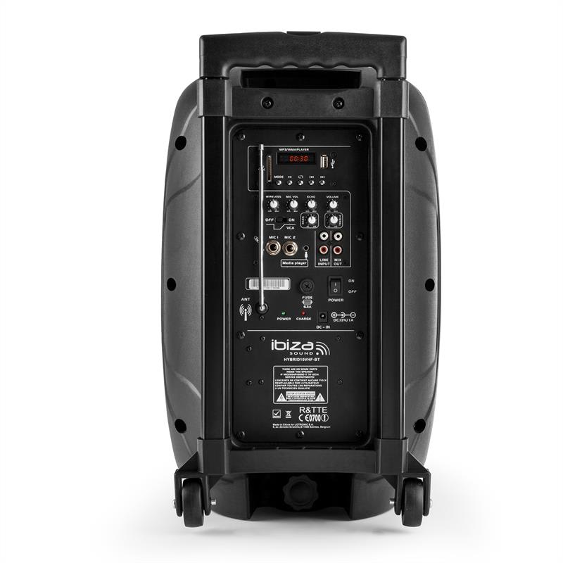 Ibiza HYBRID10VHF-BT, 400 W, aktívny PA reproduktor, bluetooth, USB, SD, VKV (VHF) – Obrázok 2