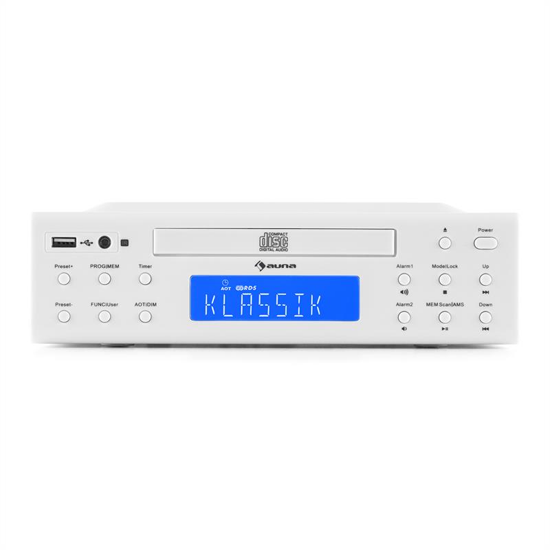 Auna KRCD-150, kuchynské rádio na zabudovanie, CD, USB, AUX, FM, RDS, alarm, diaľkový ovládač, biele – Obrázok 2