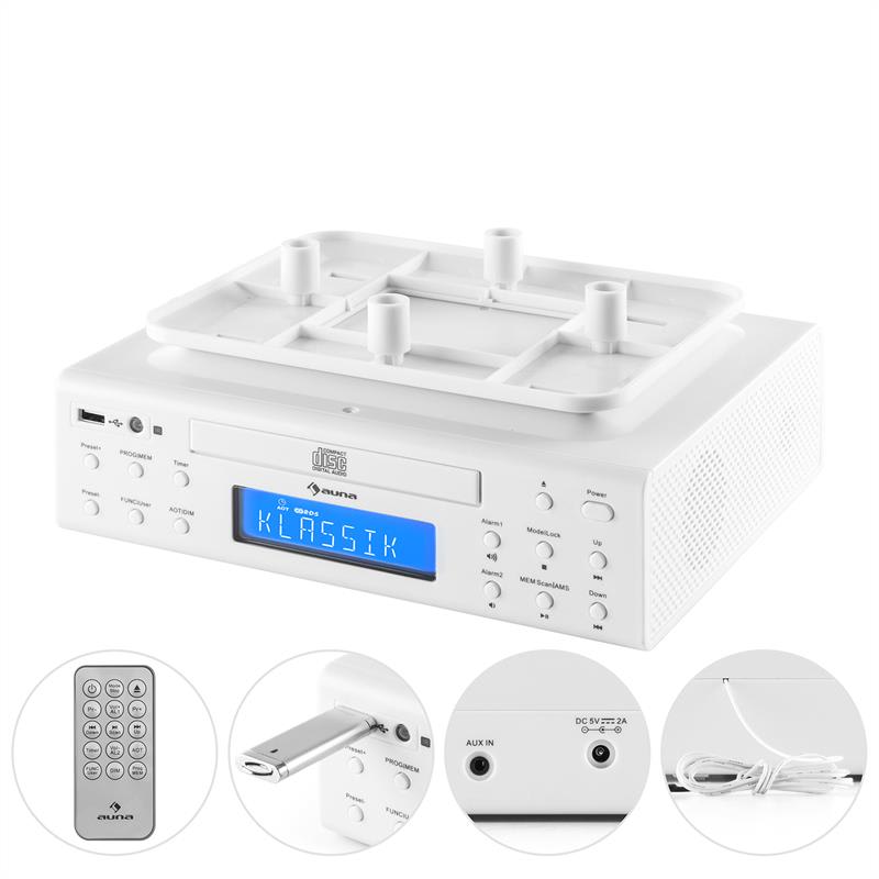 Auna KRCD-150, kuchynské rádio na zabudovanie, CD, USB, AUX, FM, RDS, alarm, diaľkový ovládač, biele – Obrázok 3