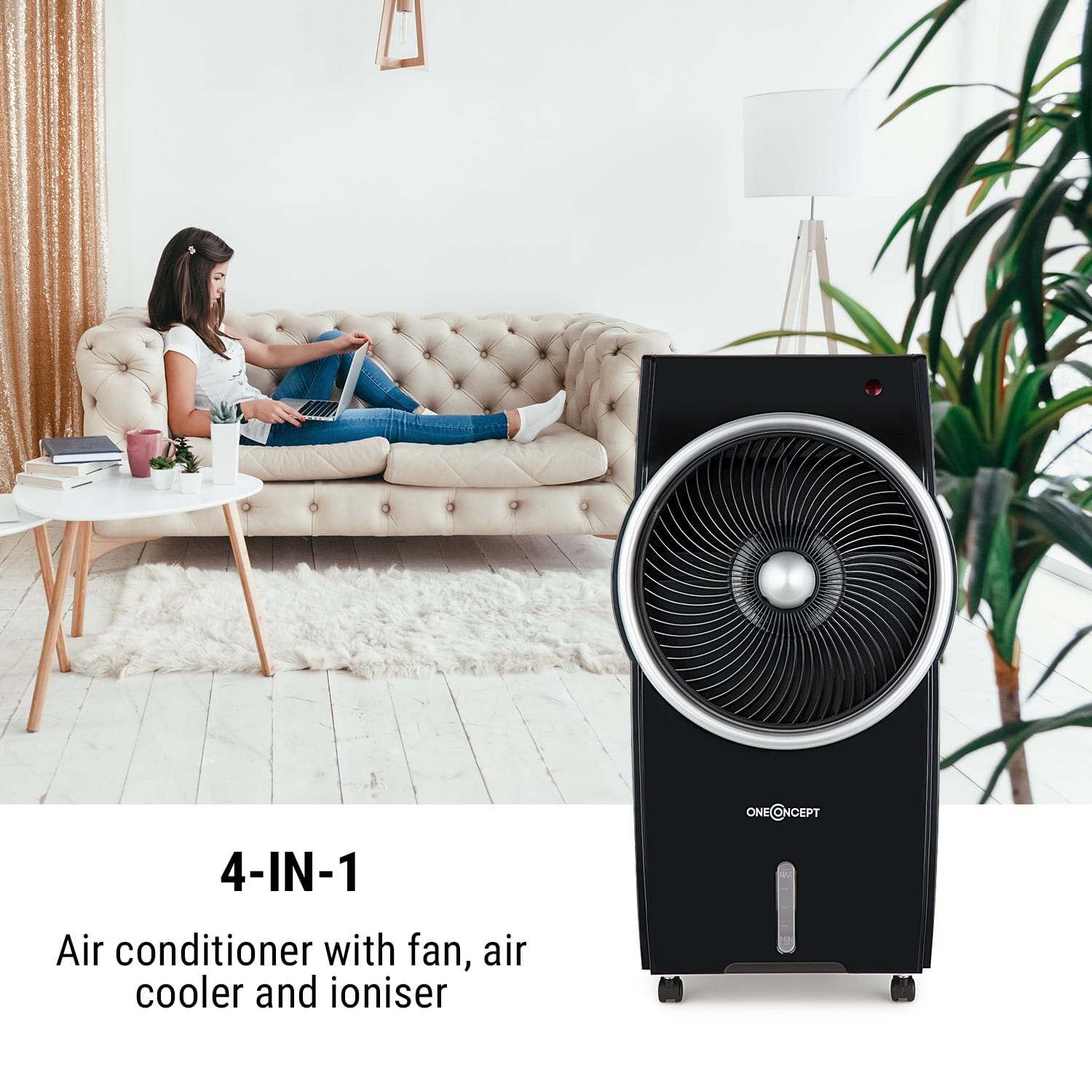 OneConcept Kingcool, ochladzovač vzduchu, ventilátor, ionizátor, čierny – Obrázok 3