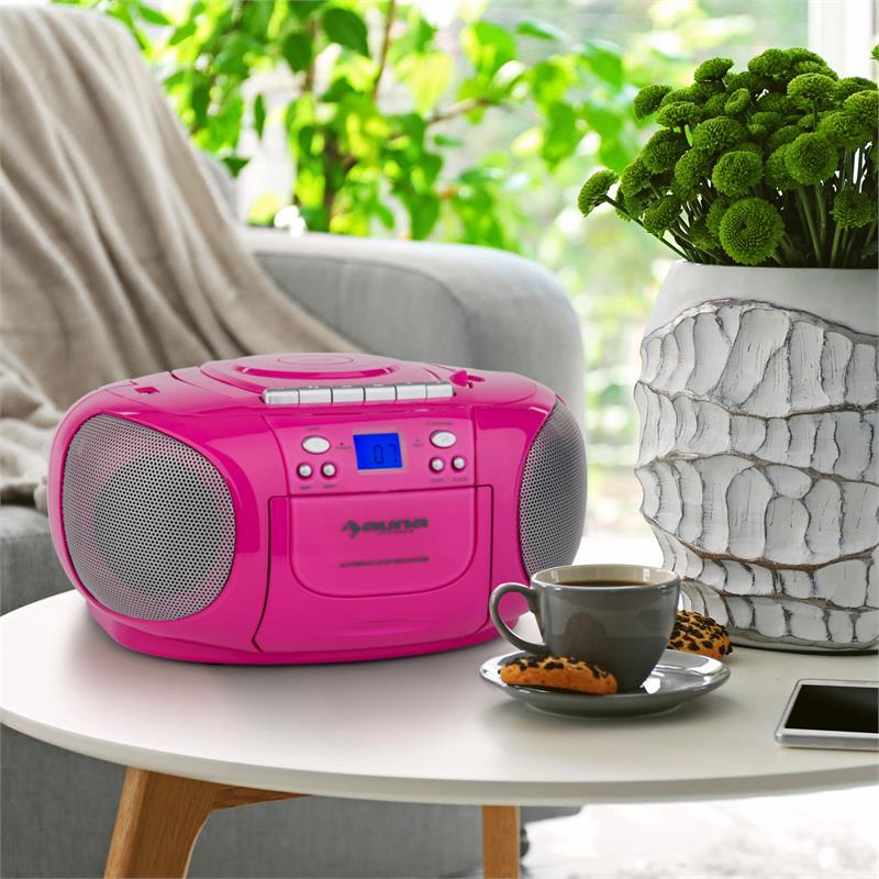 Auna BoomGirl Boom Box, ružový, boombox, prenosné rádio, CD/MP3 prehrávač, kazetový prehrávač