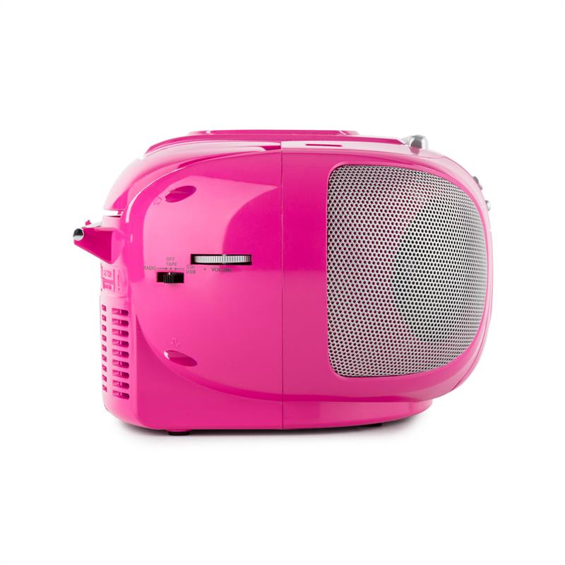 Auna BoomGirl Boom Box, ružový, boombox, prenosné rádio, CD/MP3 prehrávač, kazetový prehrávač – Obrázok 3