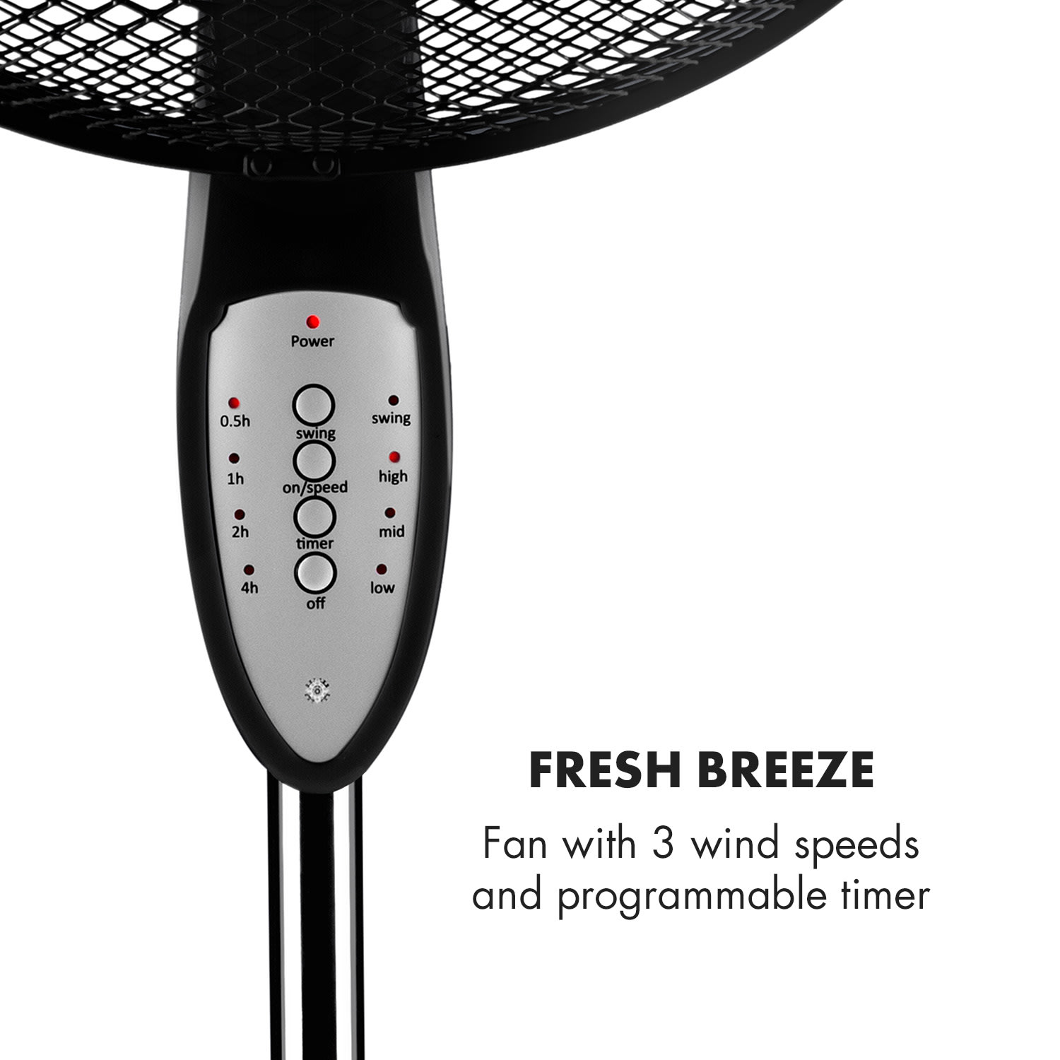 Klarstein Summerjam, stojanový ventilátor, 41 cm, 50 W, 3 stupne rýchlosti, diaľkový ovládač, čierny – Obrázok 2