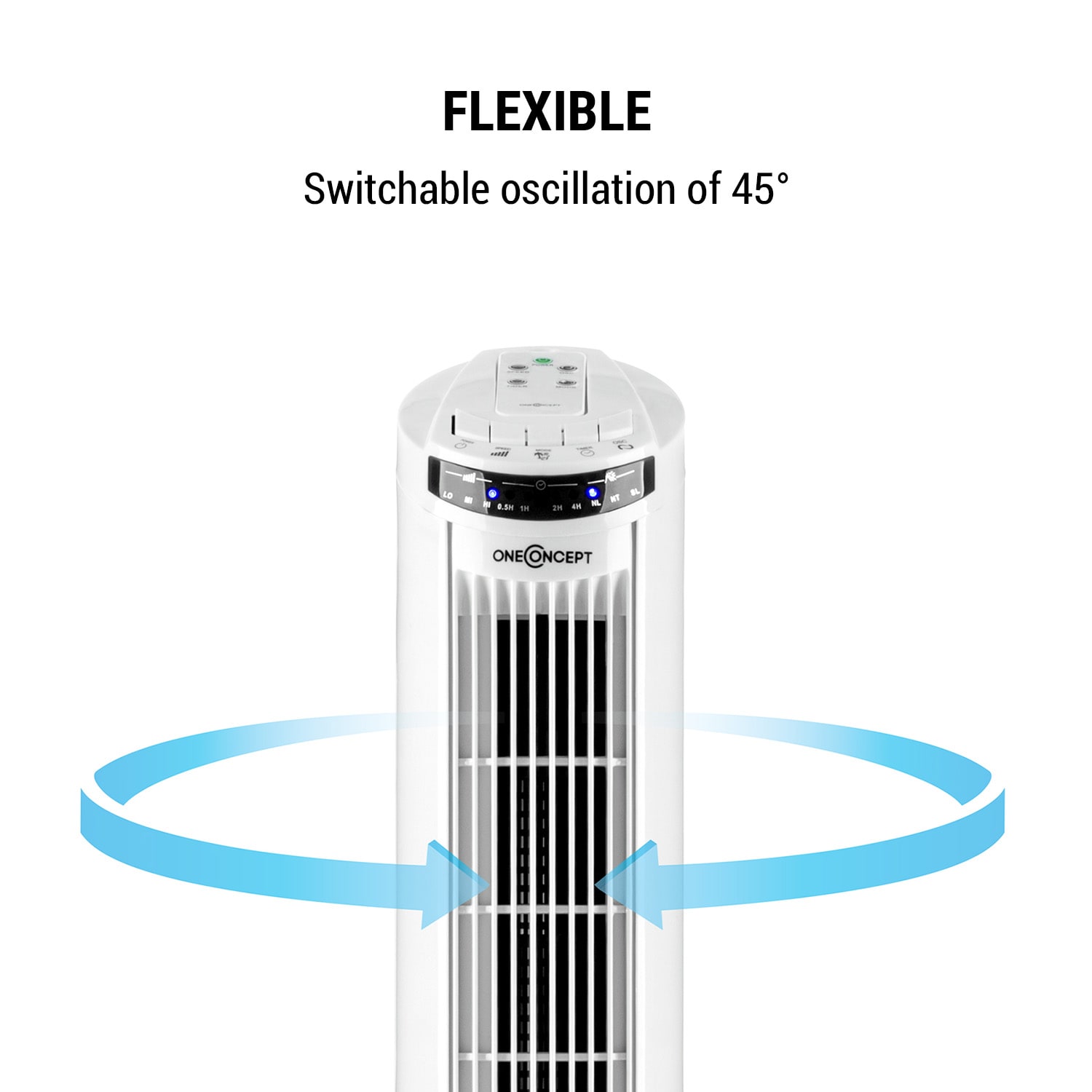 OneConcept Blitzeis, stĺpový ventilátor, 40 W, 45° oscilácia, biely – Obrázok 3