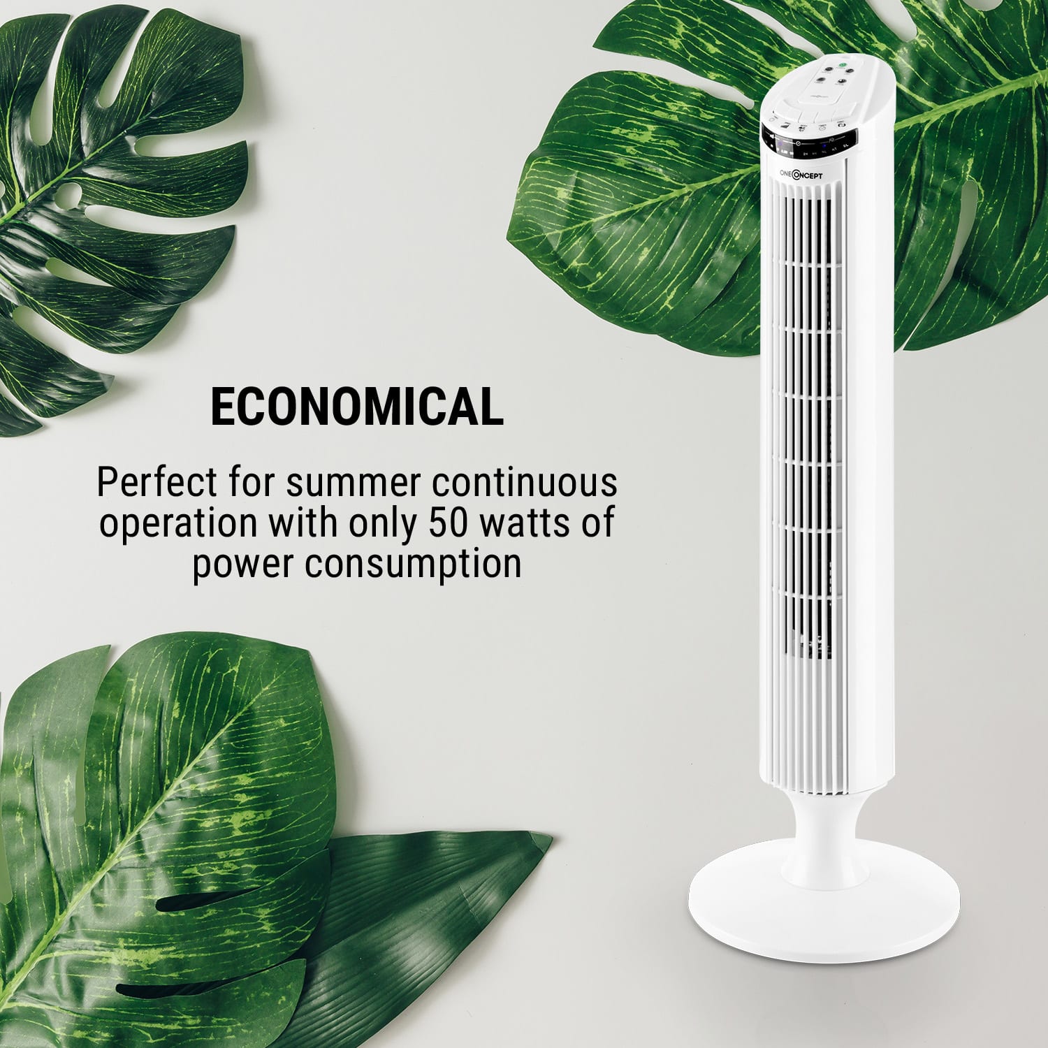OneConcept Blitzeis, stĺpový ventilátor, 40 W, 45° oscilácia, biely – Obrázok 4
