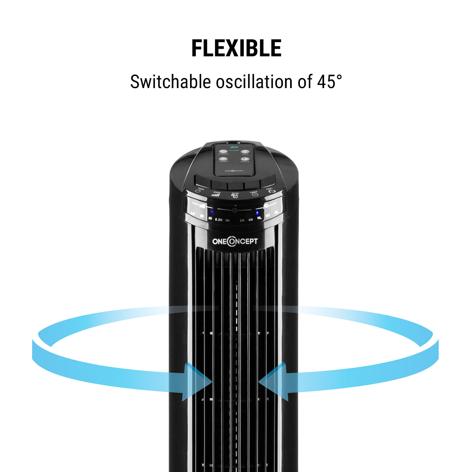 OneConcept Blitzeis, stĺpový ventilátor, 40 W, 45° oscilácia, čierny – Obrázok 3