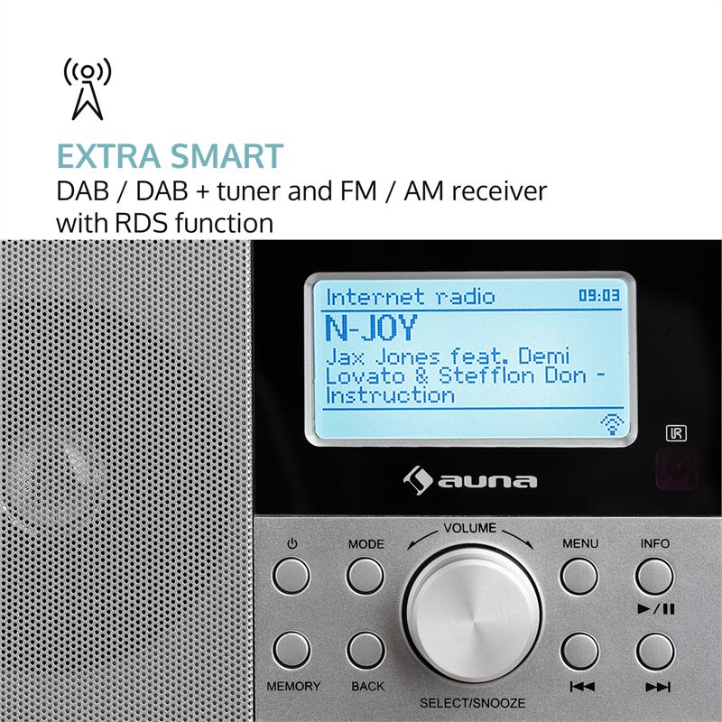 Auna Worldwide Mini, internetové rádio, WLAN, sieťový prehrávač, USB, MP3, AUX, FM tuner, biela farba – Obrázok 3