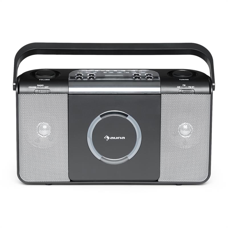 Auna Boomtown USB, boombox, CD prehrávač, FM rádio, MP3, prenosné kufríkové rádio, čierny – Obrázok 3