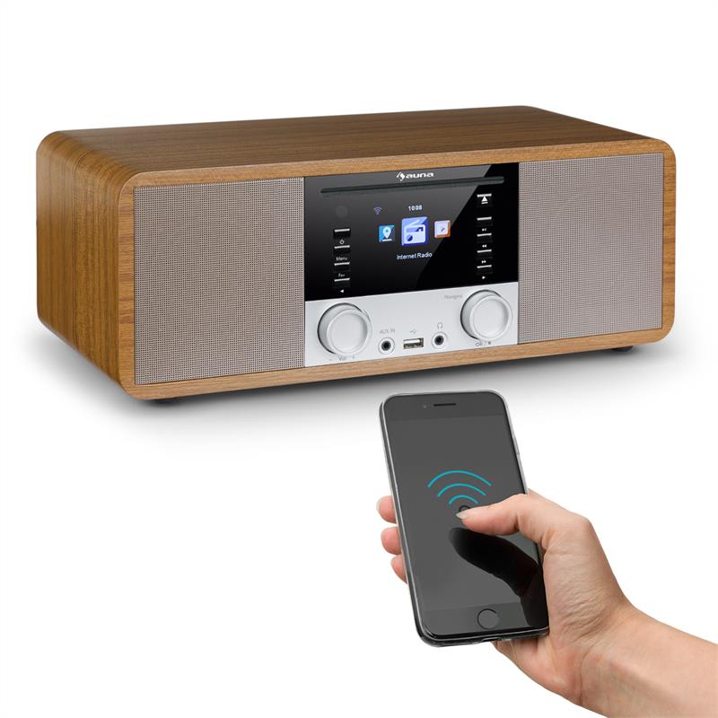 Auna IR-190, internetové rádio, CD prehrávač, WiFi, UPnP, USB, diaľkový ovládač, orech