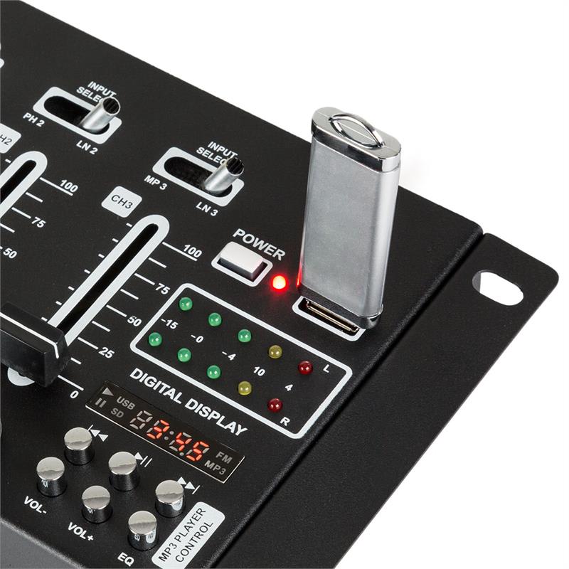 Auna Pro DJ-21 DJ-mixér mixážny pult, USB, čierna farba – Obrázok 3