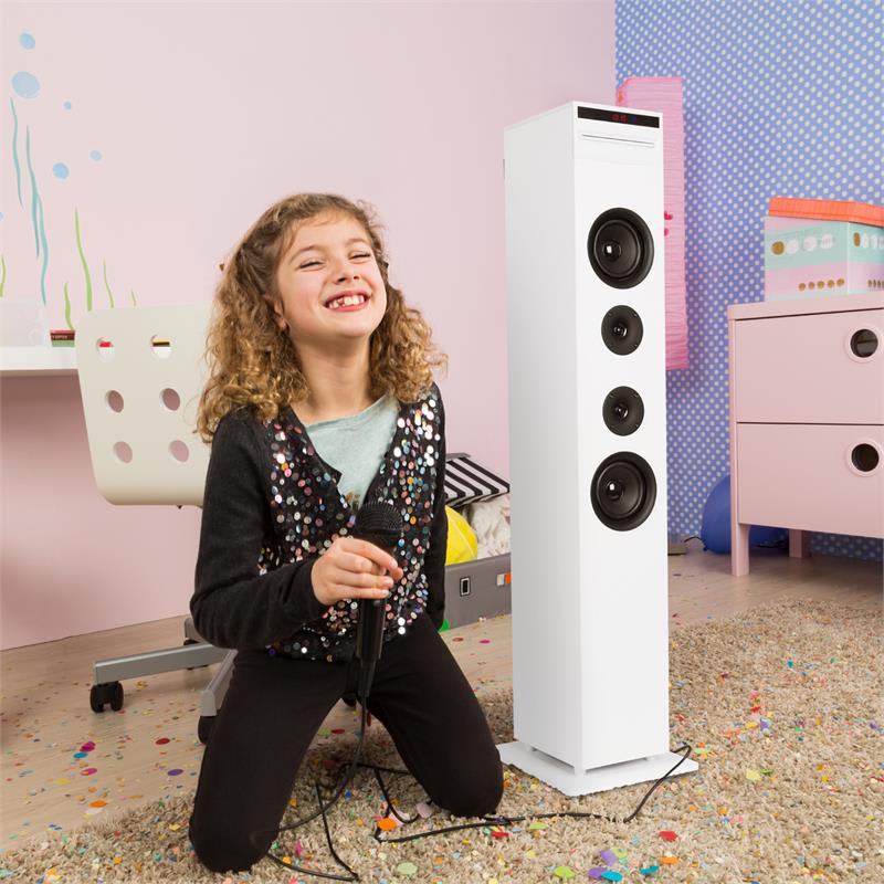 Auna Karaboom CD karaoke zariadenie, bluetooth, MP3, USB nabíjačka, mikrofón, diaľkové ovládanie, biela farba – Obrázok 2
