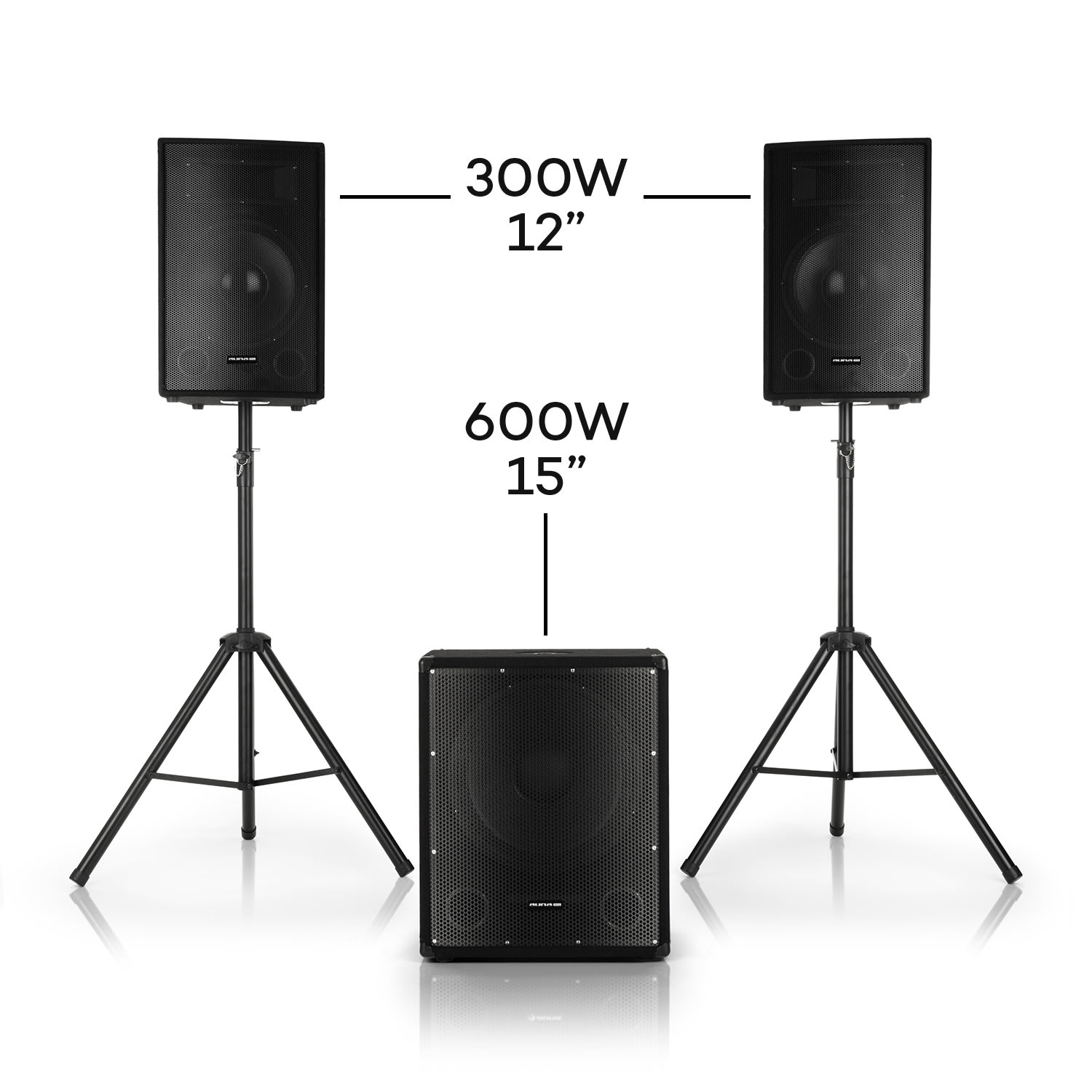 Auna Pro Cube 1512, 2.1 aktívna PA sada, 1200 W, 15" subwoofer, 2 x 12" reproduktor
