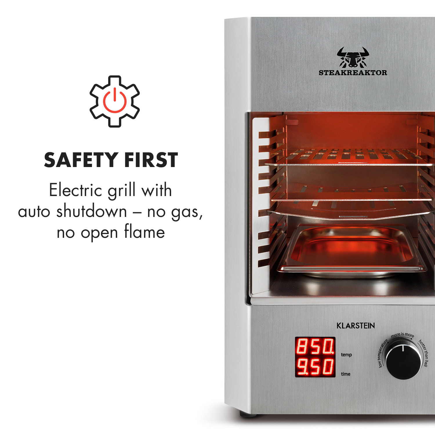 Klarstein Steakreaktor 2.0 – Stainless Steel Edition, interiérový gril, 1600 W, 850 °C – Obrázok 4