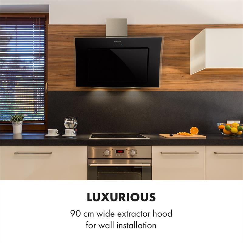 Klarstein Sabia 90, digestor, 90 cm, nástenný, 600 m³/h, LED, čierny