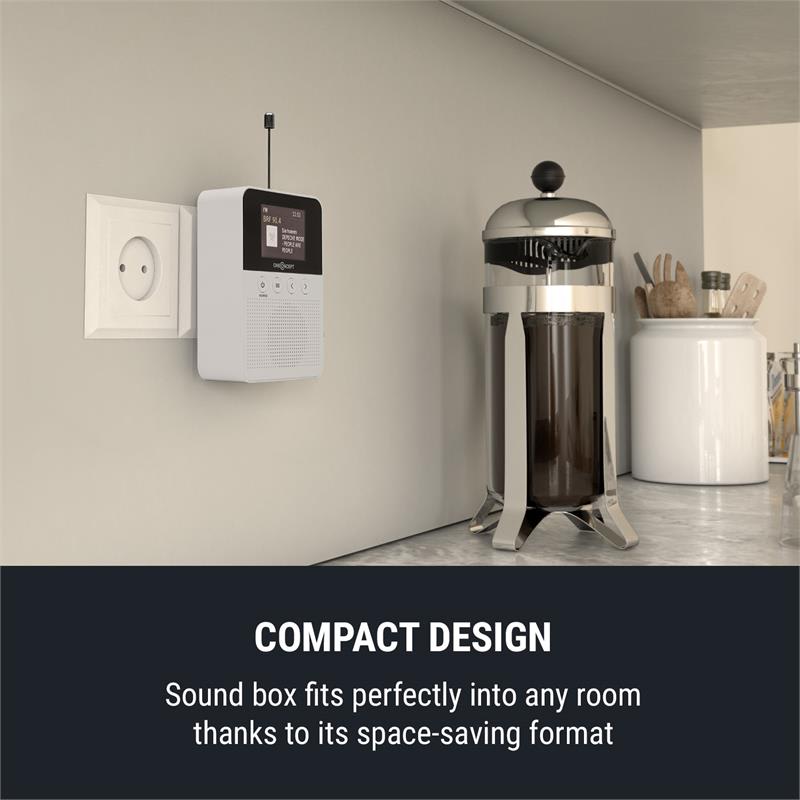 OneConcept Plug+Play DAB, rádio do zásuvky, DAB+/FM, BT, TFT displej, biele – Obrázok 4