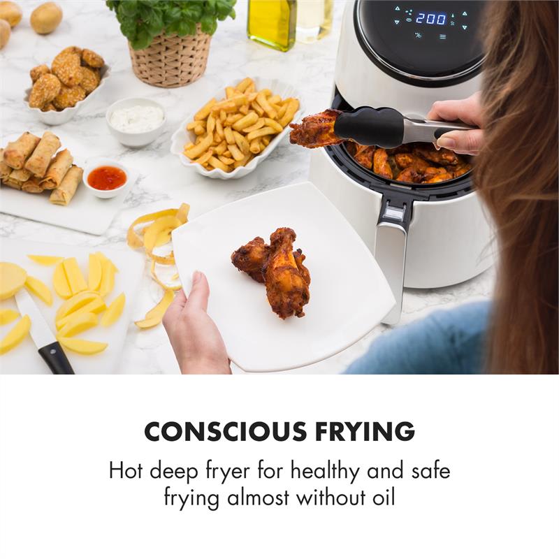 Klarstein AirVital, teplovzdušná fritéza, 1300 W, 2,5 l, nepriľnavý povrch CeraPlus, dotykové ovládanie, biela