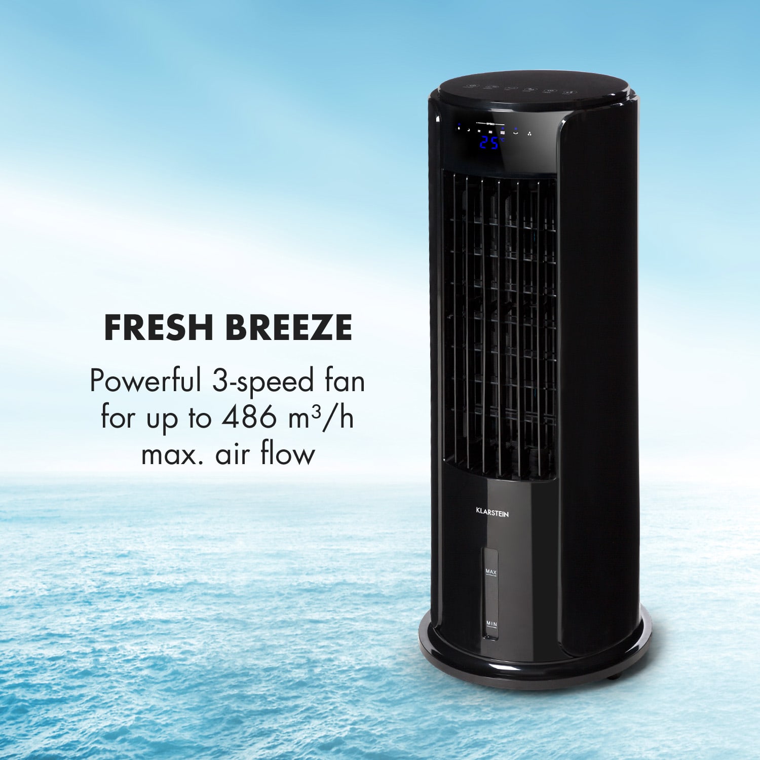 Klarstein Skyscraper Horizon, ochladzovač vzduchu, ventilátor, 60 W, 486 m³/h, 3,5 l, čierny – Obrázok 4