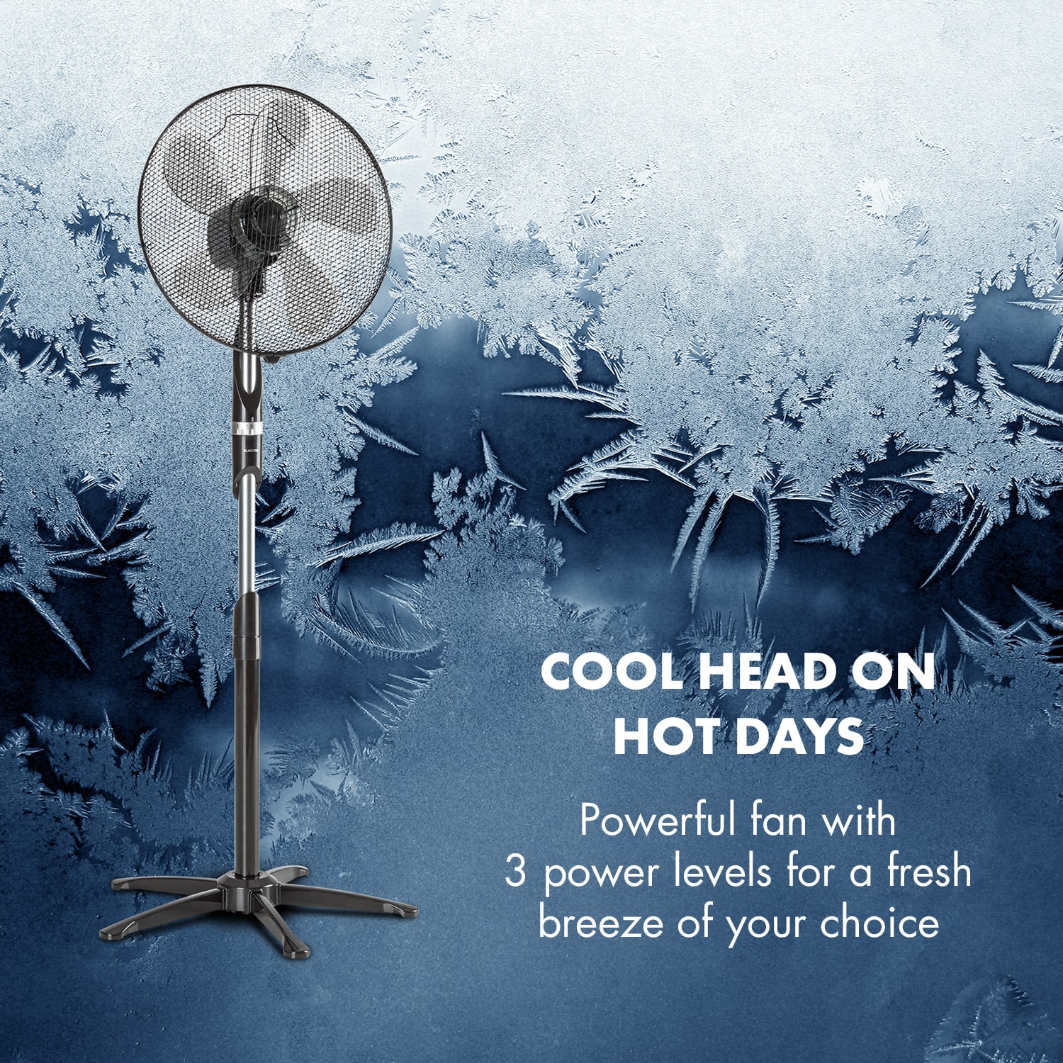 Klarstein Summer Vibe, stojanový ventilátor, 16" (40 cm), 55 W, 2040 m³/h, oscilácia 65°, čierny – Obrázok 2