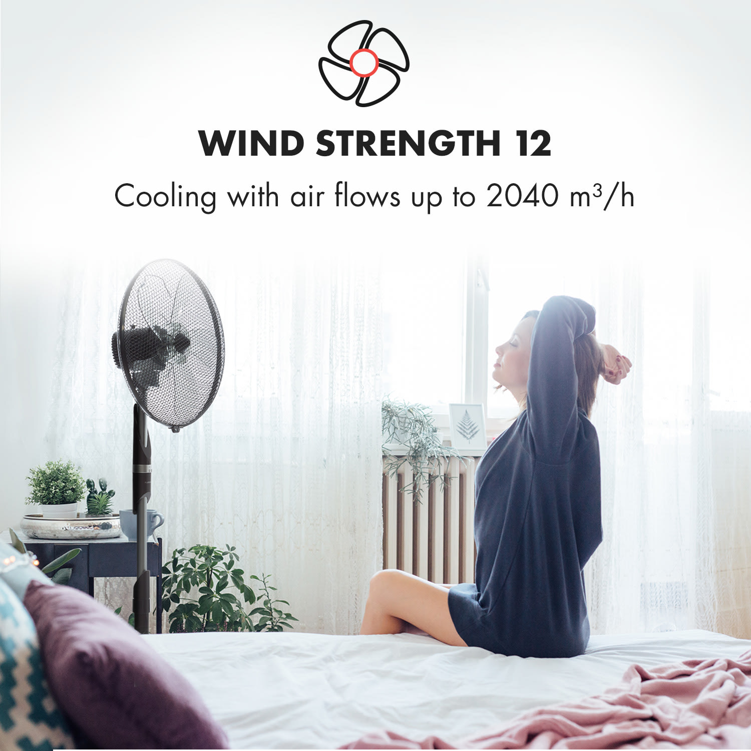 Klarstein Summer Vibe, stojanový ventilátor, 16" (40 cm), 55 W, 2040 m³/h, oscilácia 65°, čierny – Obrázok 3
