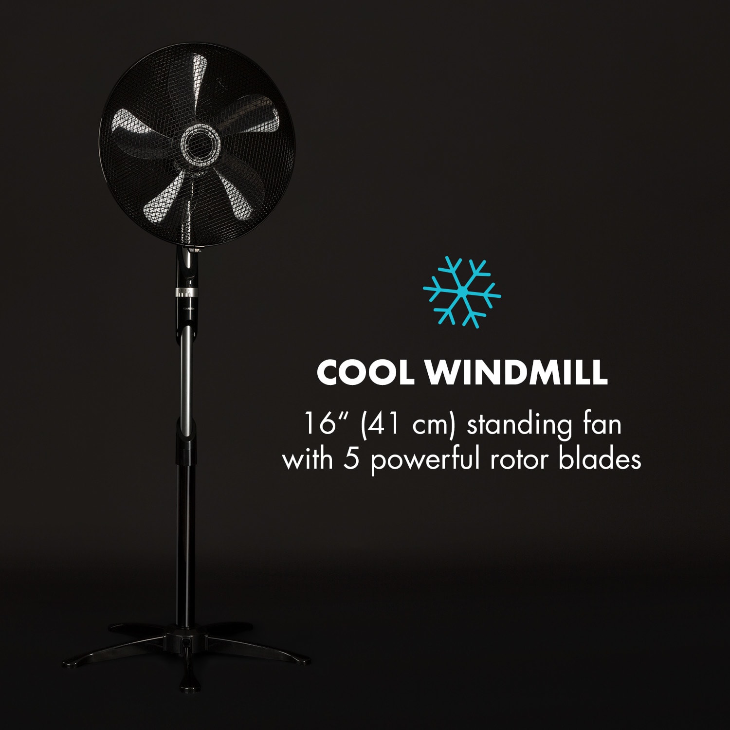 Klarstein Summer Vibe, stojanový ventilátor, 16" (40 cm), 55 W, 2040 m³/h, oscilácia 65°, čierny – Obrázok 4