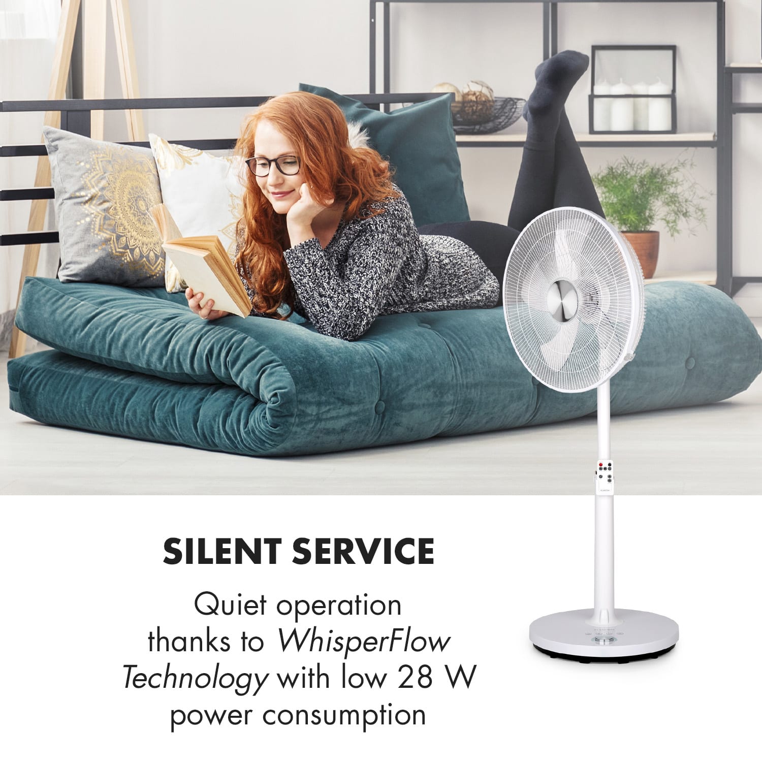 Klarstein Clear Stream, stojanový ventilátor, 16" (40 cm), 28 W, 3120 m³/h, oscilácia 90°, biely – Obrázok 2