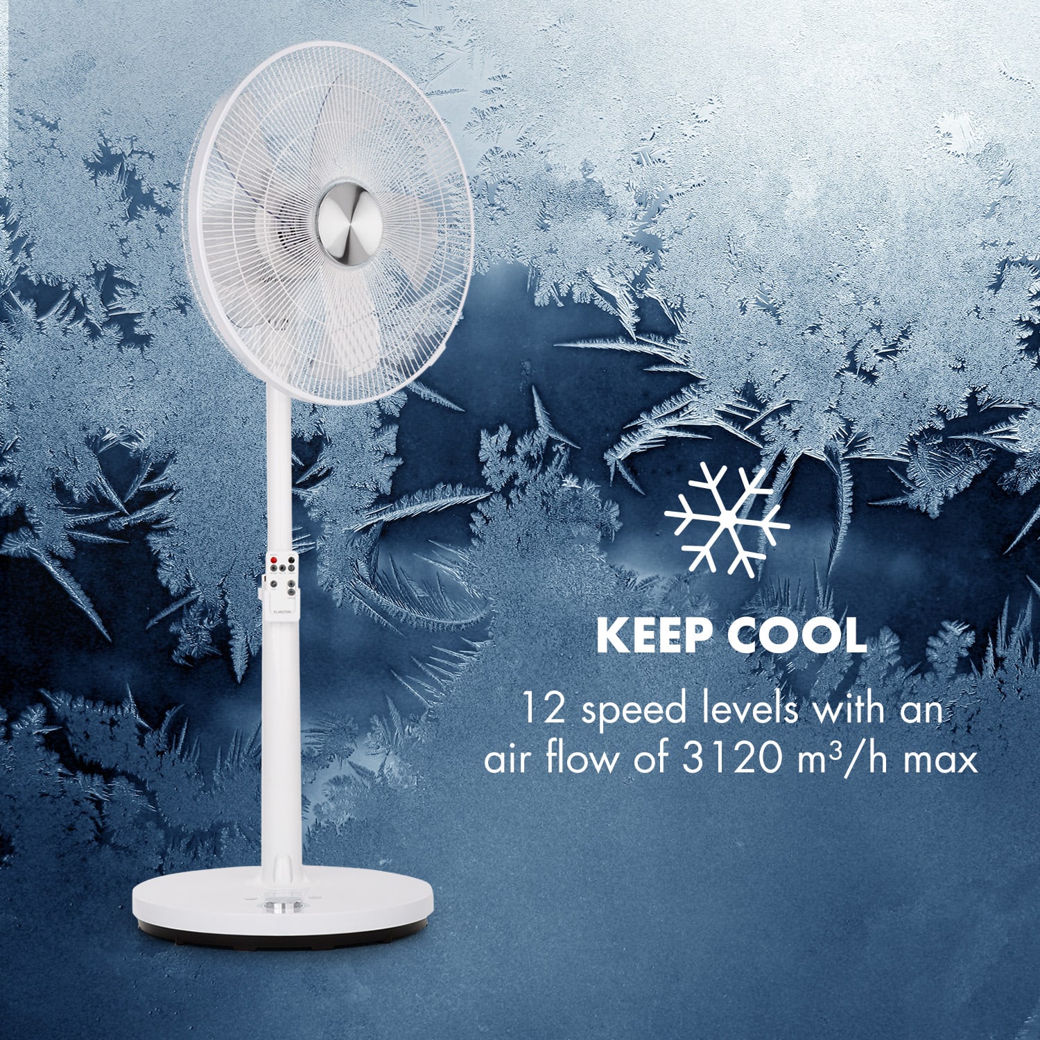 Klarstein Clear Stream, stojanový ventilátor, 16" (40 cm), 28 W, 3120 m³/h, oscilácia 90°, biely – Obrázok 4