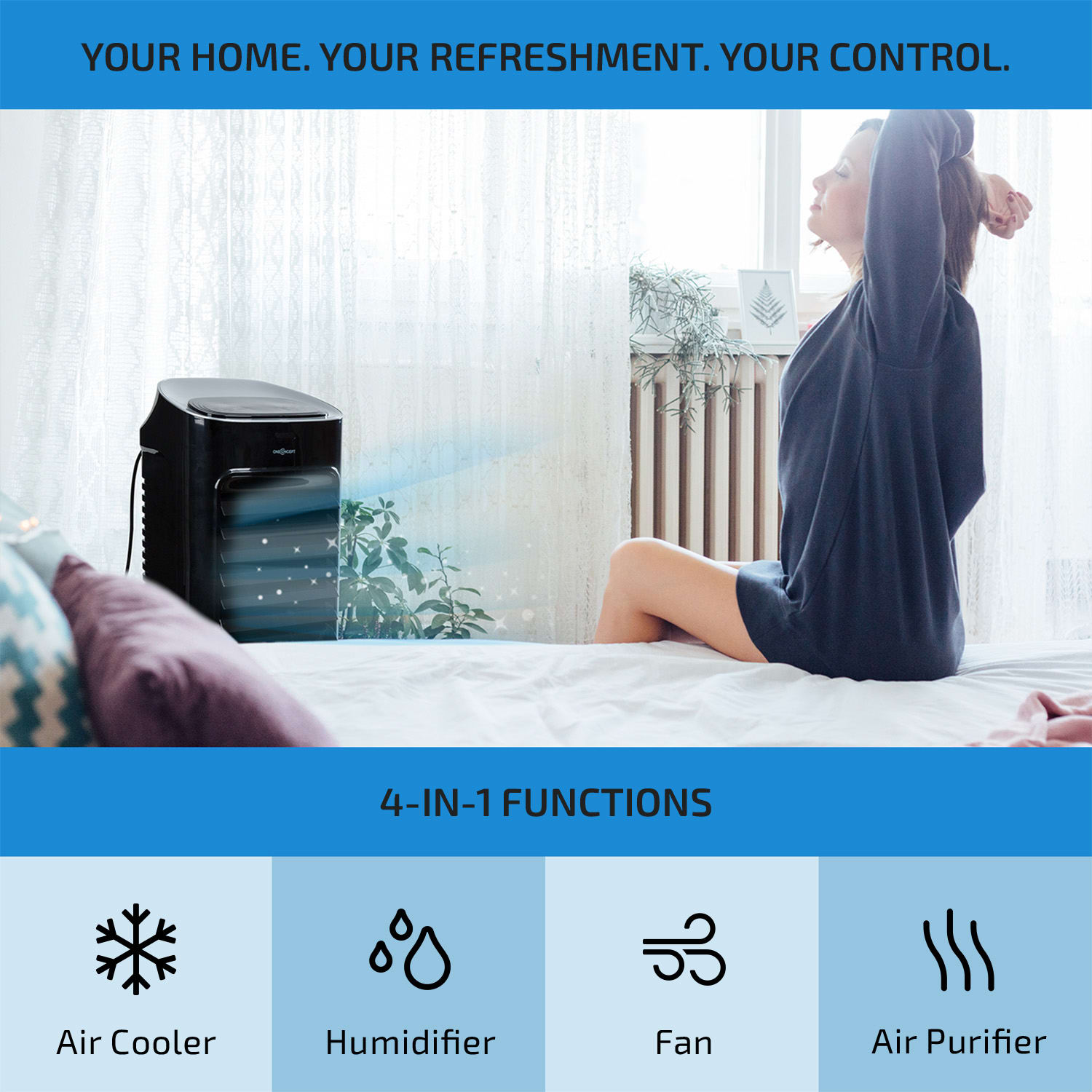 OneConcept Coolster, ochladzovač vzduchu, ventilátor, ionizátor, 60 W, 320 m³/h , 4 l, čierny – Obrázok 2