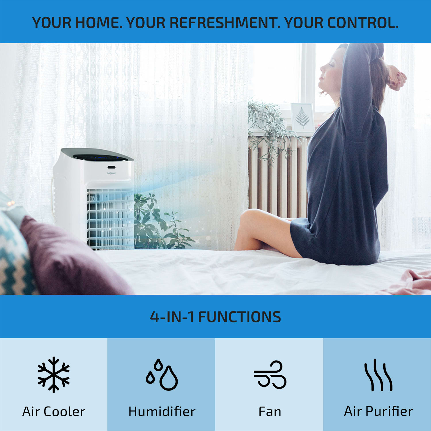 OneConcept Coolster, ochladzovač vzduchu, ventilátor, ionizátor, 60 W, 320 m³/h , 4 l, biely – Obrázok 2