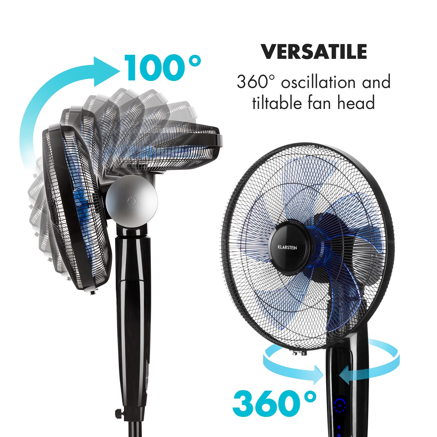 Klarstein Eye Of The Storm, stojanový ventilátor, 16", oscilácia 360°, 65 W, čierny – Obrázok 2