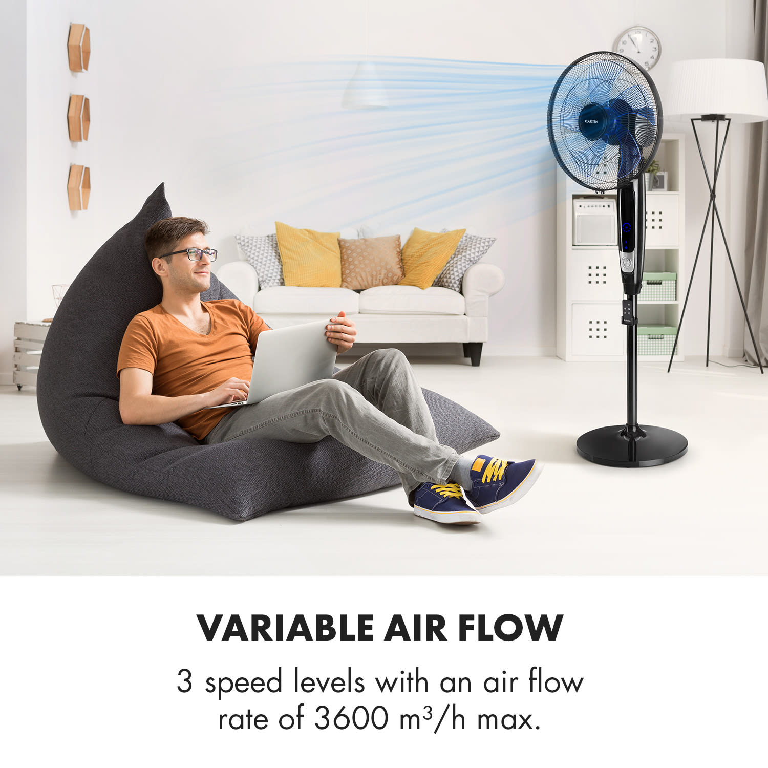 Klarstein Eye Of The Storm, stojanový ventilátor, 16", oscilácia 360°, 65 W, čierny – Obrázok 4