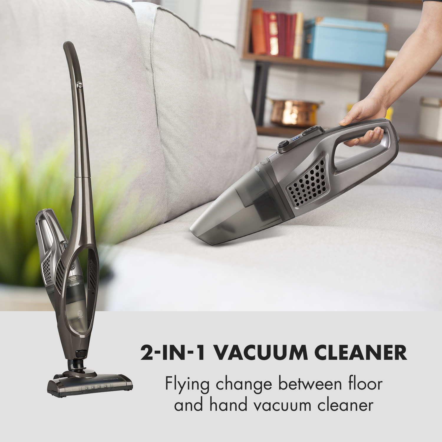 Klarstein Clean Turismo, 2 v 1 akumulátorový vysávač, bezkáblový, strieborný/antracitový – Obrázok 2