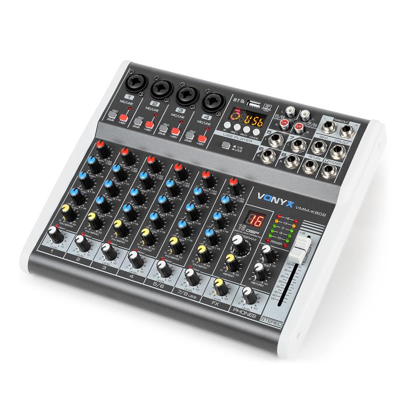 Vonyx VMM-K802, 8-kanálový mixér, USB port, BT prijímač, 16 DSP, +48 V phantom napájanie – Obrázok 4