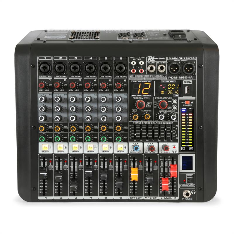 Power Dynamics PDM-M604A, mixážny pult, 6 mikrofónových vstupov, 24-bit multi-FX-procesor, USB prehrávač