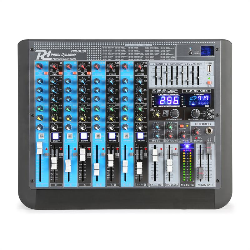 Power Dynamics PDM-S1204, mixážny pult, 12-kanálový, DSP/MP3, USB port, BT prijímač
